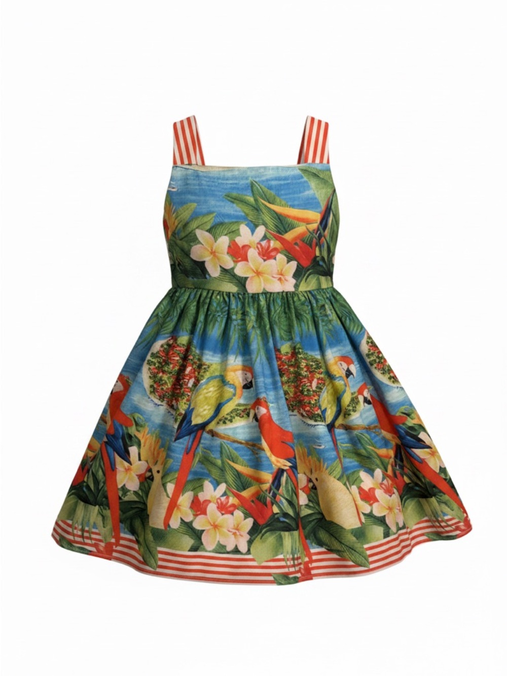 Tropical Parrot Floral Sundress - Blue & Green